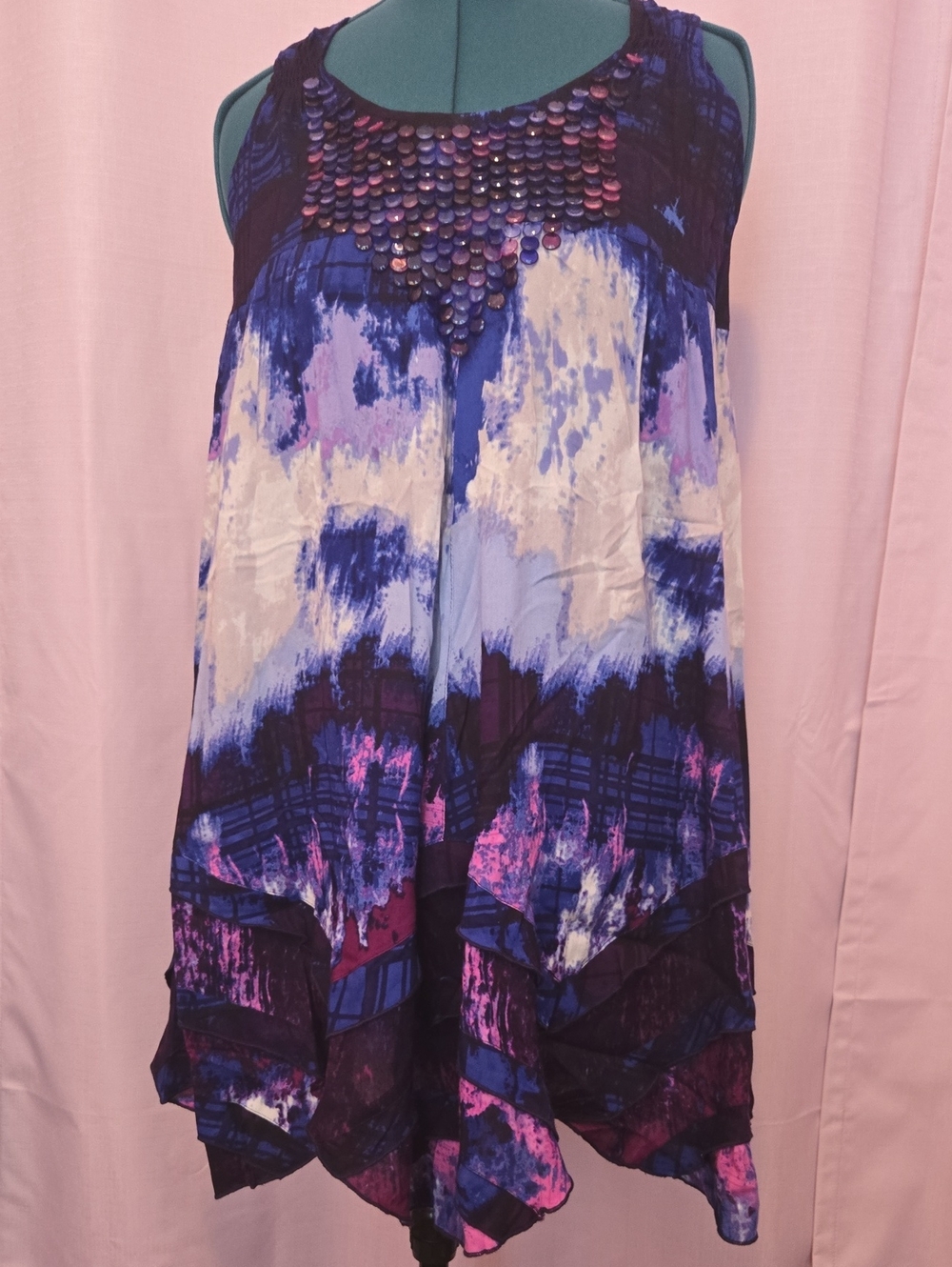 NWT Denim 24/7 Purple and Blue Tank Top w/Flat Button Neckline Embellishment